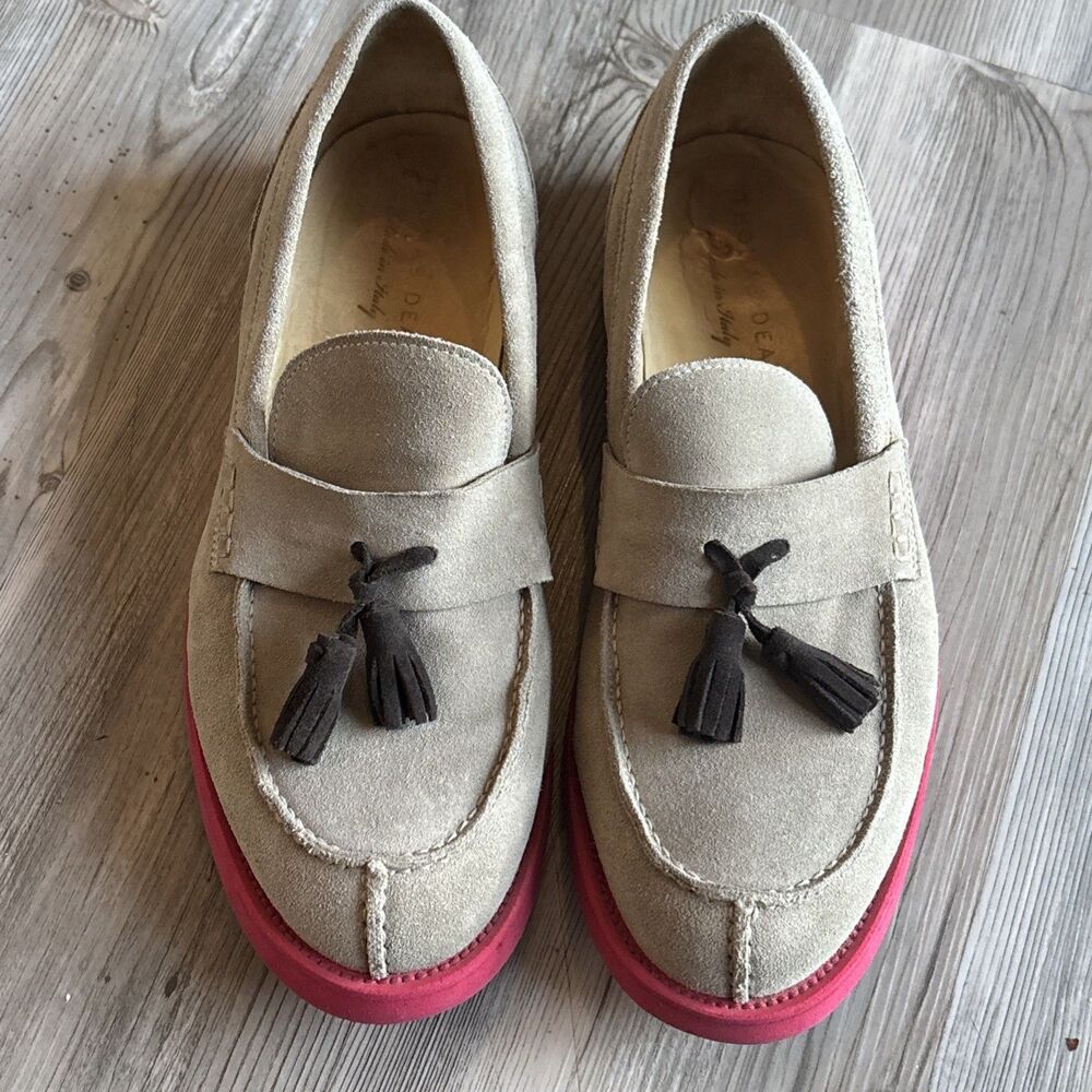 Thomas Dean Made In Italy Vero cuoio Suede Leather Tassel  Gray Loafer, Size 9